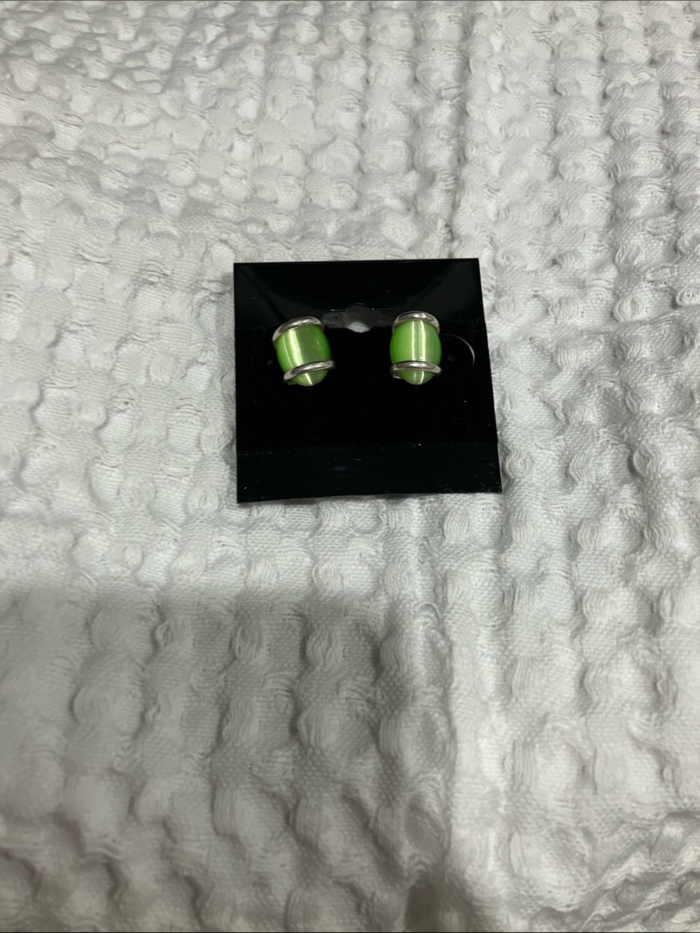 Green Dome Clip-On Earrings with Silver Accents - Picture 2 of 3